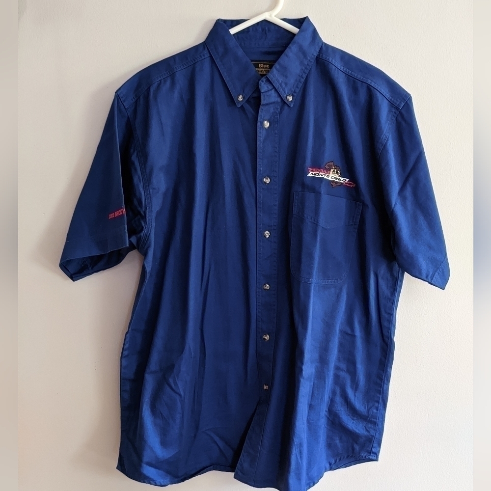 NASCAR 2002 Brickyard 400 Team Taz Chevrolet Blue Button Down Short Sleeve Shirt